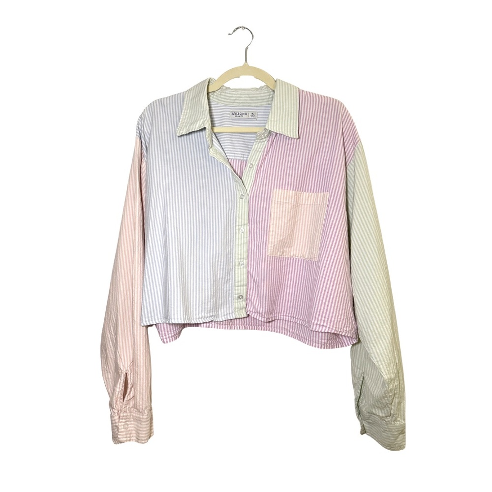 184. Arizona Jean Co. Vintage Color Block Stripe Crop Button Down Top